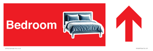 Bedroom dementia friendly directional with arrow Red Background